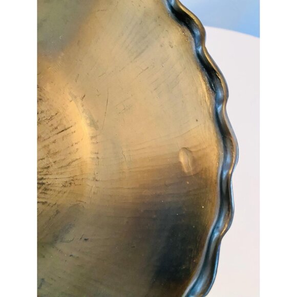 Vintage Lama Oaxaca Mexico Black Clay Platter Ruffled Edge Mexican Art Pottery - Picture 4 of 9